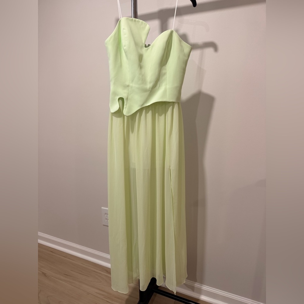 Amanda Uprichard Strapless Light Lime Green Evening Dress